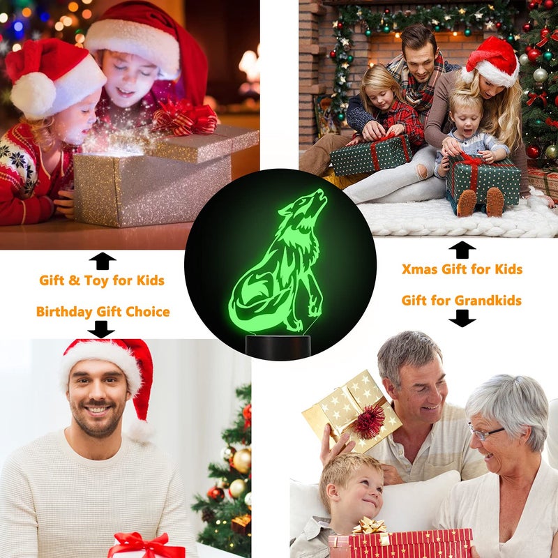 FULLOSUN Wolf Gifts, 3D Night Light for Kids Optical Illusion Lamp Co-Sleeping,Remote Controller with 16 Color Changing Birthday Gifts & for Kids, Boys & Men - Image 4
